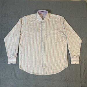 Bugatchi Uomo Multicolor Striped Button Down Shirt Mens XL Measured